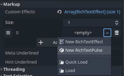 Selecting a custom RichTextEffect after saving a script that extends RichTextEffect with a ``class_name``
