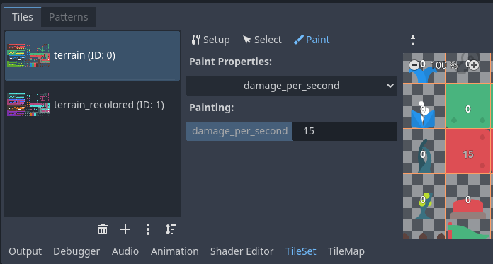 Assigning custom data in the TileSet editor using tile property painting