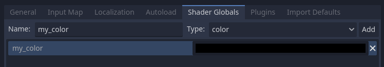 Adding a global uniform in the Shader Globals tab of the Project Settings